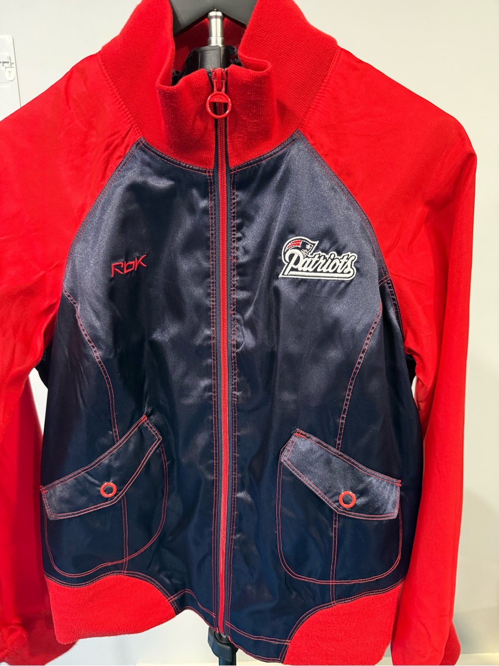 Reebok Red and Navy Patriots Womens Bomber Jacket